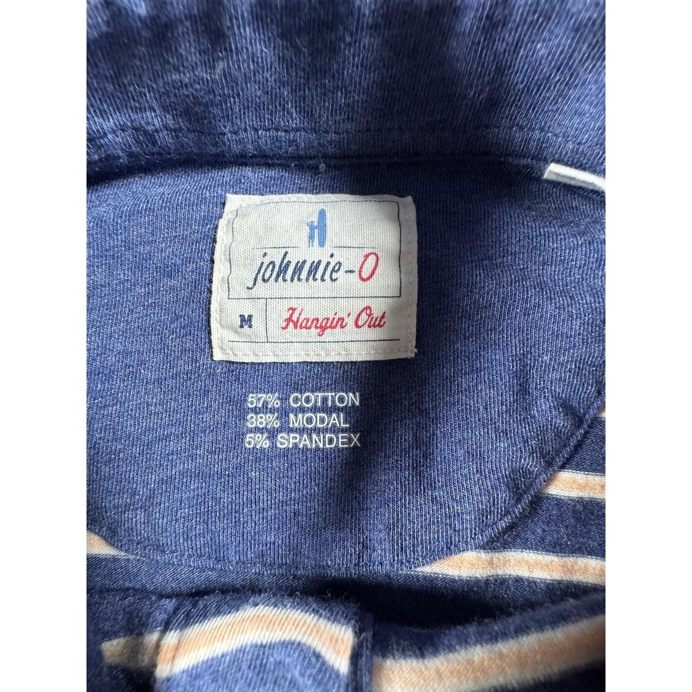 Johnnie-O Polo Shirt Mens Medium Blue Stripe Hangin' Out Pocket Stretch Knit - Picture 5 of 10